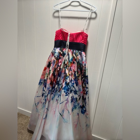 Prom-Bridesmaid-Formal Gown Size 14 Paris Mon Cheri brand Pink Floral Strapless - Picture 5 of 10